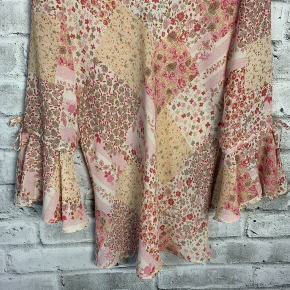 Vintage Y2K Reitmans Sheer Floral Bell Sleeve Boho Blouse Tunic Top - Picture 8 of 14